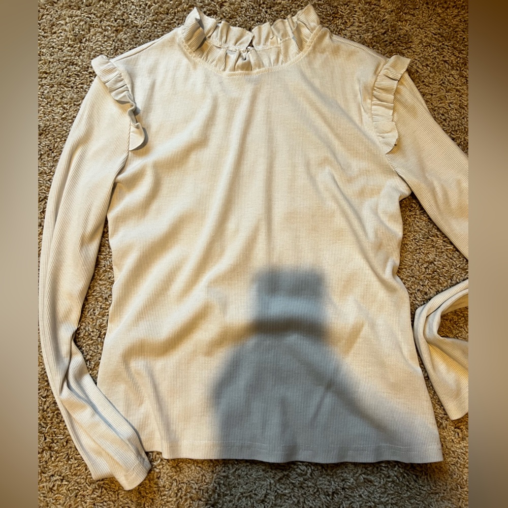 White Ribbed Long Sleeve Shirt